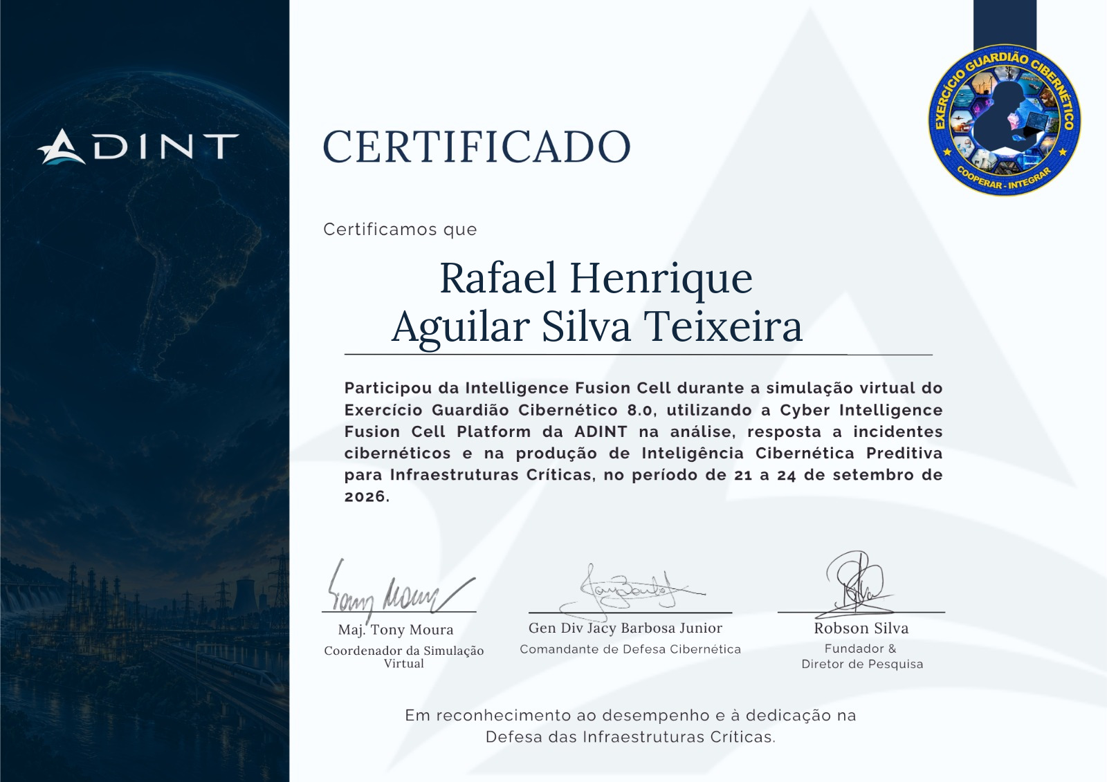 Certificado de Rafael Henrique Aguilar Silva Teixeira